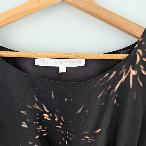 ULLA JOHNSON Black Print Silk Dress, Flowy, Knee-Length, size 8 - Picture 3 of 6